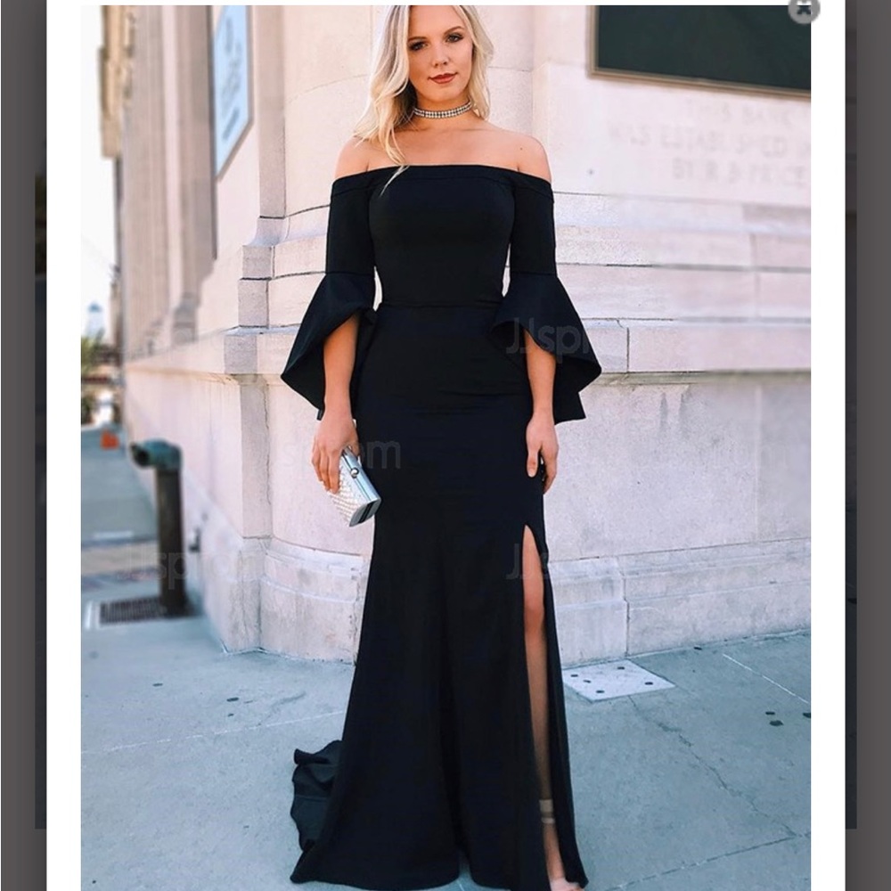 Side Slit Off The Shoulder Mermaid Prom Dress With Bell Sleeves